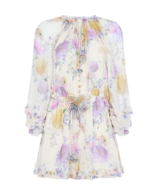 Zimmermann White Luna Ruffled Floral Printed Jumpsuit