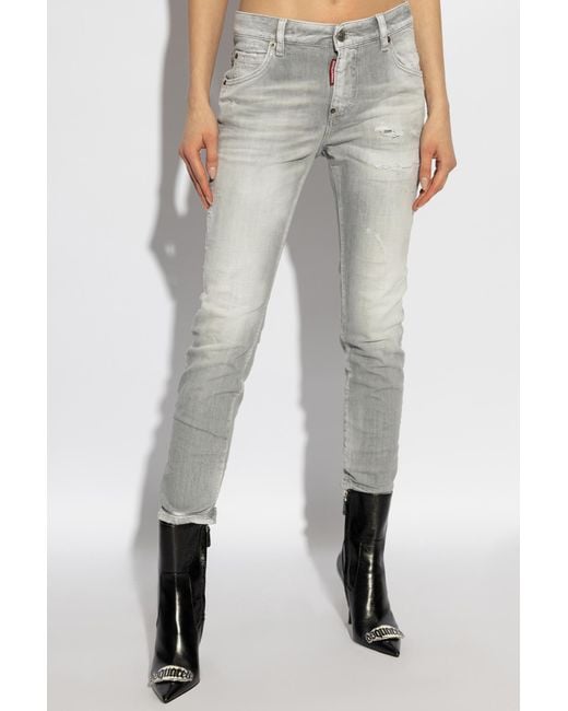 DSquared² Gray Cool Girl Straight-Leg Distressed Jeans