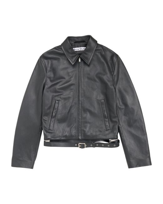 Acne Gray Long Sleeve Leather Jacket for men