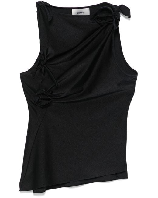 Coperni Black Sleeveless Satin Top With Floral Appliqué