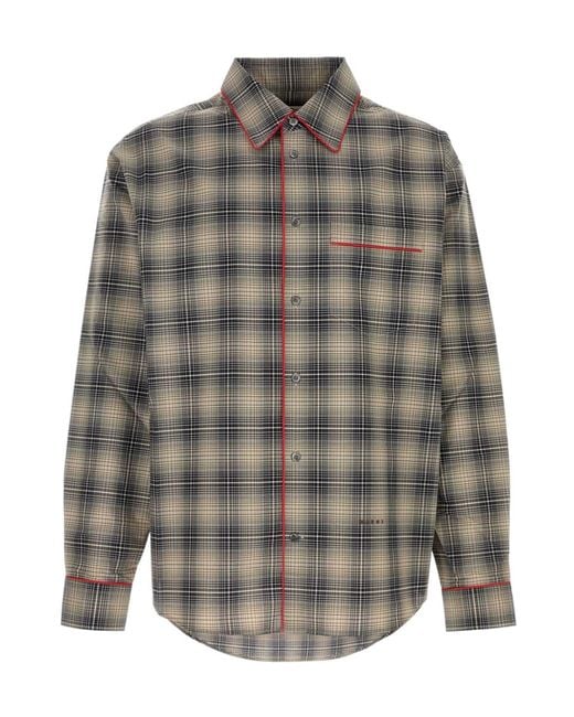 Marni Gray Checked Shirts for men