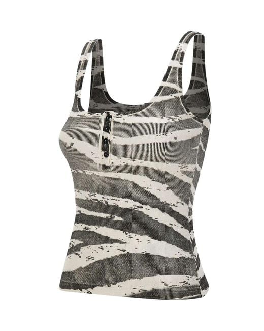 Blumarine Gray Ribbed Zebra-Print Sleeveless Top