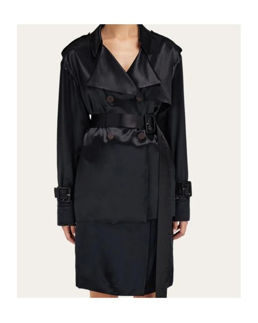 Ferragamo Black Ferragamo Double-Breasted Belted Trench Coat