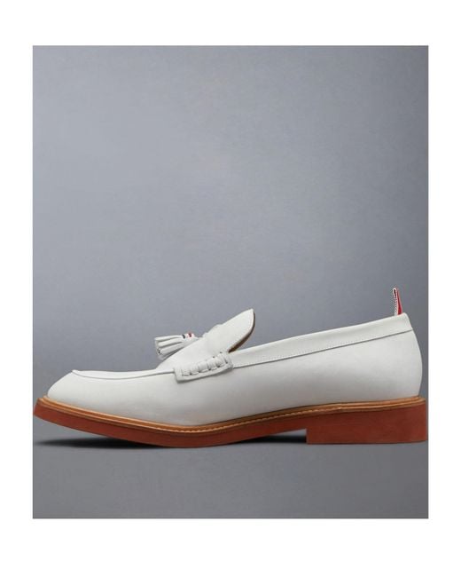 Thom Browne White Tasselled Leather Loafers for men