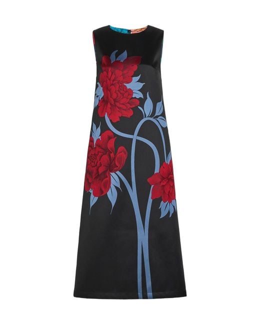 LaDoubleJ Red Column Floral-Jacquard Satin-Twill Midi Dress