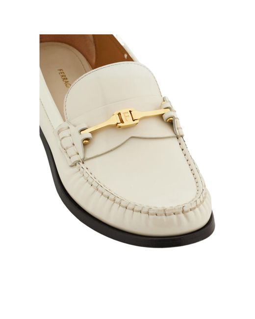 Ferragamo White Ferragamo New Vara Almond-Toe Loafers