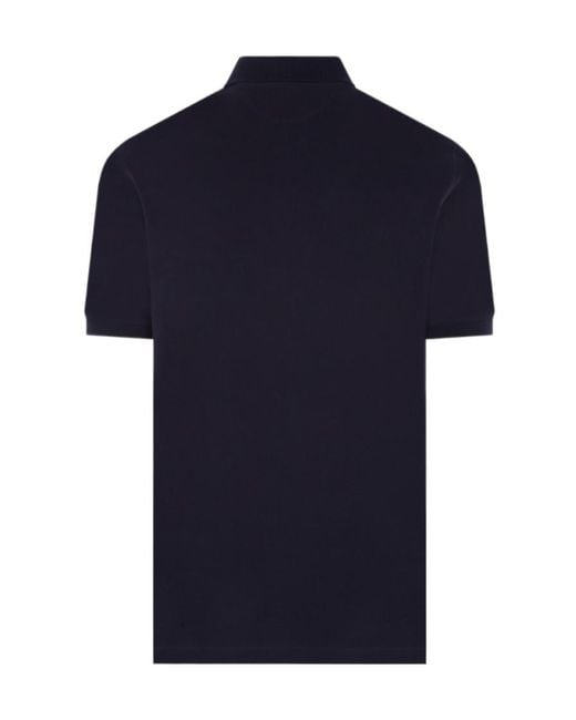 Brunello Cucinelli Blue Embroidered Cotton Polo Shirt for men