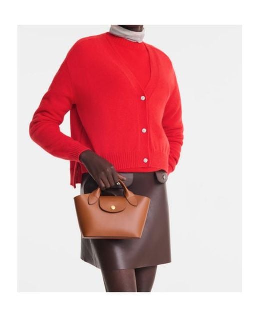 Longchamp Brown Logo Debossed Tote Bag