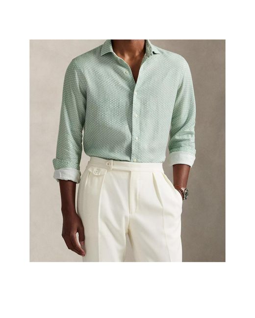 Polo Ralph Lauren Blue Custom Fit Mallet-Print Linen Shirt for men