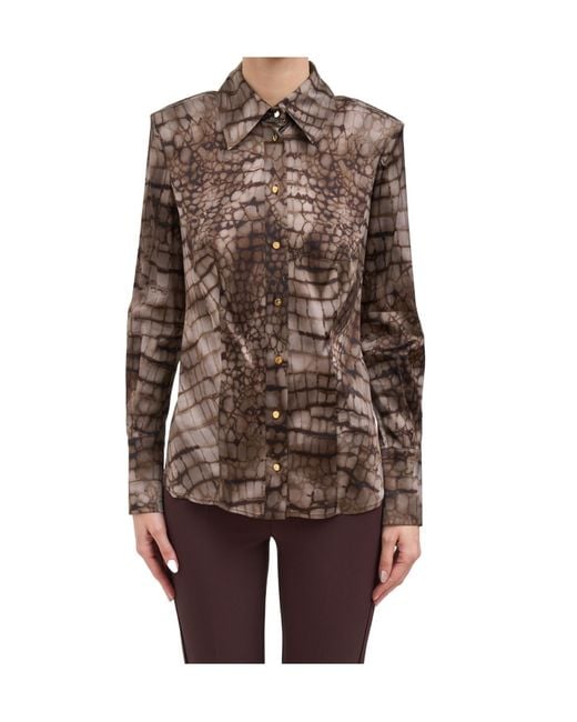 Elisabetta Franchi Brown Printed Long-Sleeve Shirt