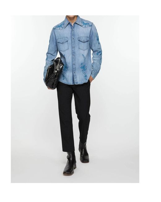 Acne Blue Embroidered Shirt for men