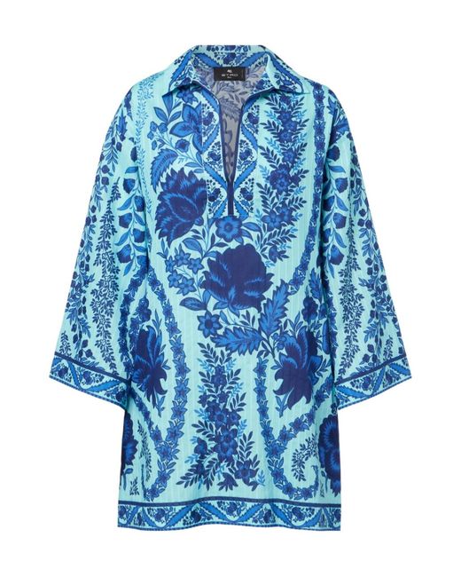 Etro Blue Paisley Oversized Cotton Minidress