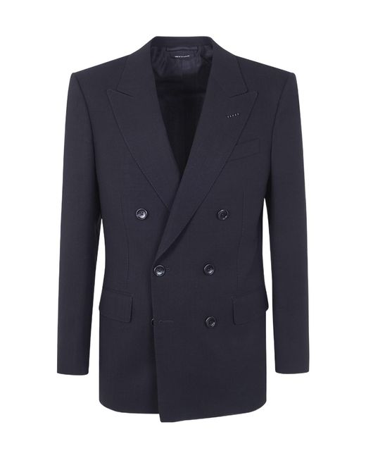 Tom Ford Blue Double-Breasted Blazer for men