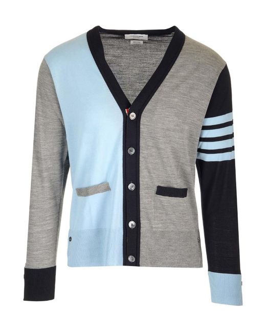 Thom Browne Blue Colour-Block Knit Cardigan for men
