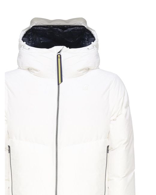 K-Way White Hooded Zipper Down Jacket for men