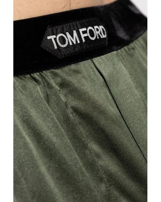 Tom Ford Green Logo Waistband Satin Pajama Trousers for men