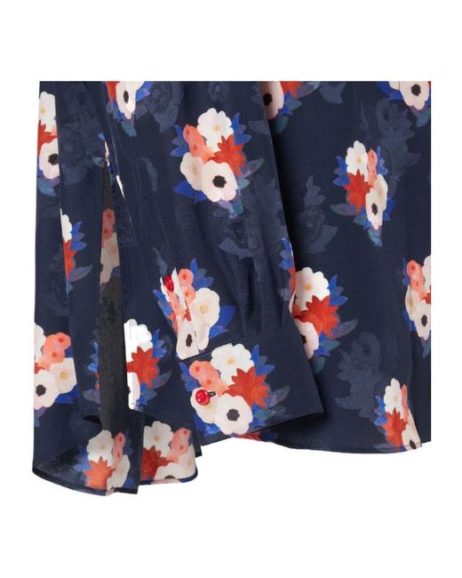 Fendi Blue Dark Satin Shirt With Floral Print