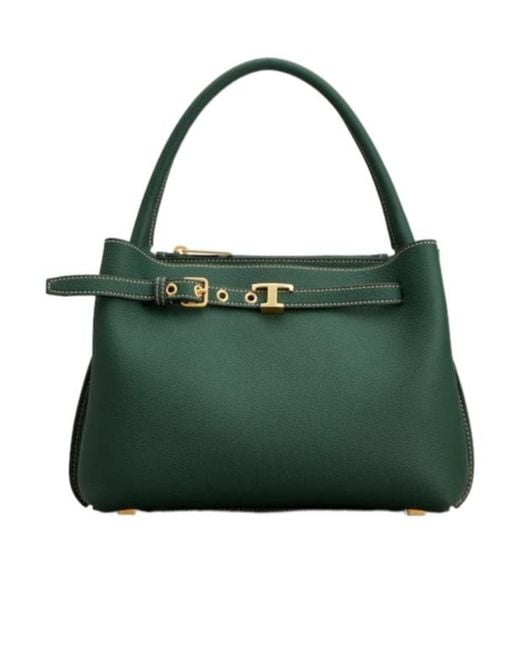 Tod's Green T-Plaque Belt Detail Tote Bag