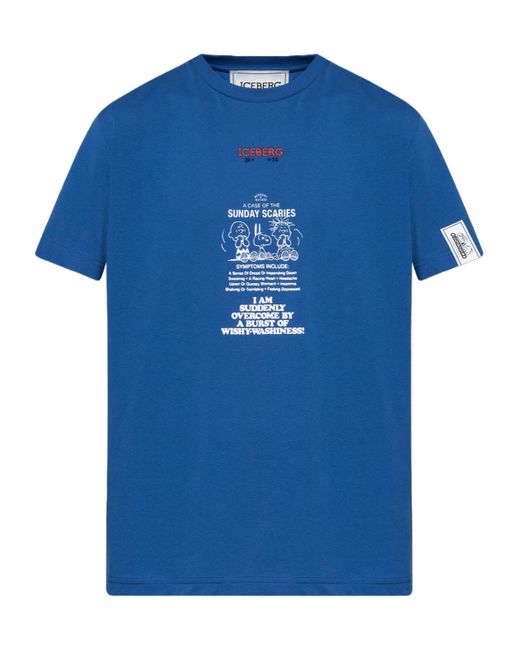 Iceberg Blue Round-Neck Printed T-Shirt for men