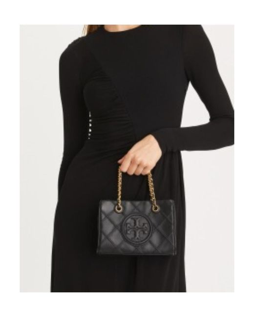 Tory Burch Black Fleming Logo Embossed Mini Tote Bag