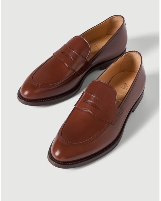 Brunello Cucinelli Brown Braided Calfskin And Polished Calfskin Penny Loafers for men