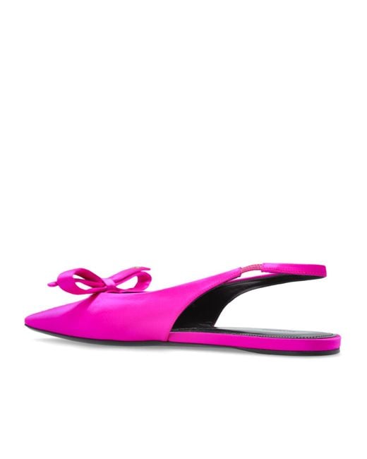 Balenciaga Pink Bow Detailed Slingback Flat Shoes