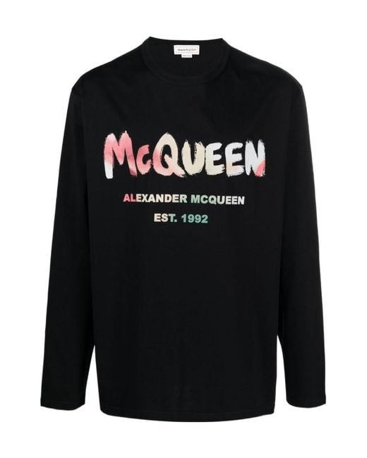 McQueen Black Graffiti Logo-Printed Long Sleeved Sweatshirt for men