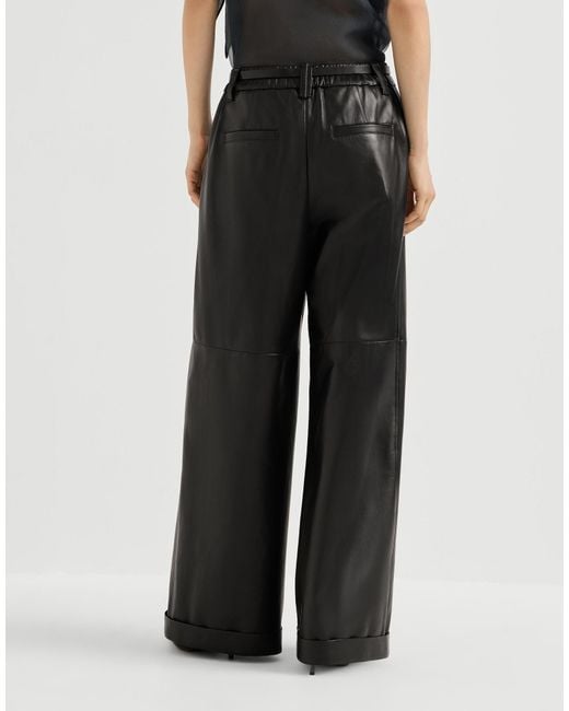 Brunello Cucinelli Black Nappa-Leather Baggy Trousers