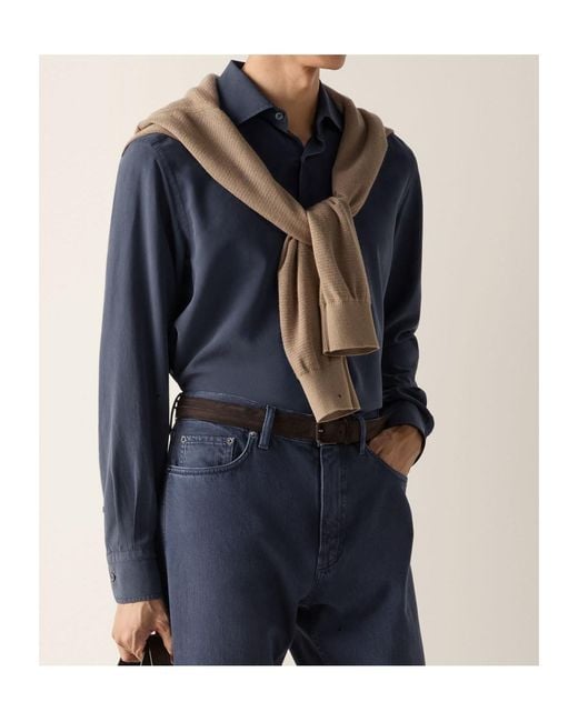 Zegna Blue Long-Sleeve Buttoned Shirt for men