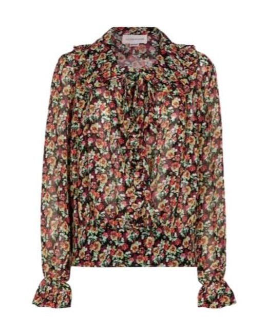 Victoria Beckham Brown Floral Silk Blouse