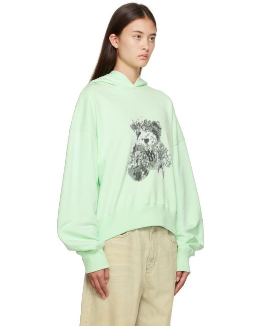 we11done Green Teddy Bear Cotton Hoodie for men