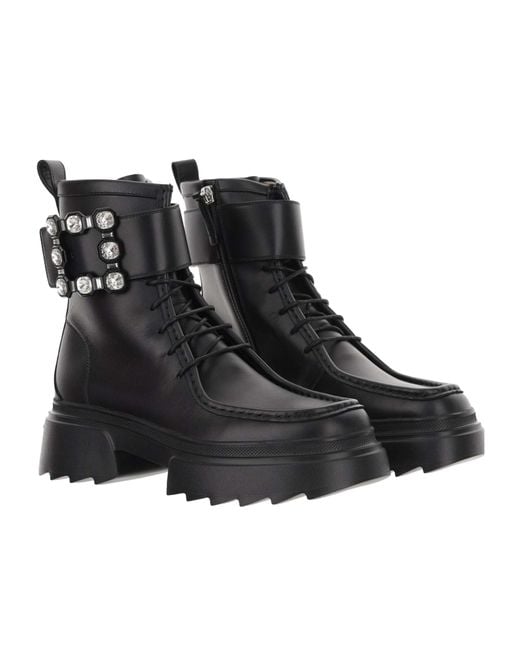 Roger Vivier Black Embellished Lace-Up Boots