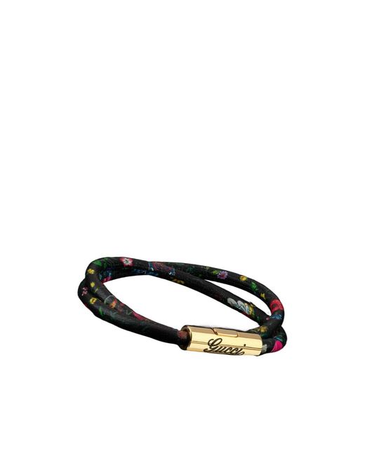 Gucci Black Leather Double Bracelet With Script