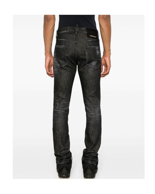 DSquared² Black Logo Patch Straight-Leg Jeans for men