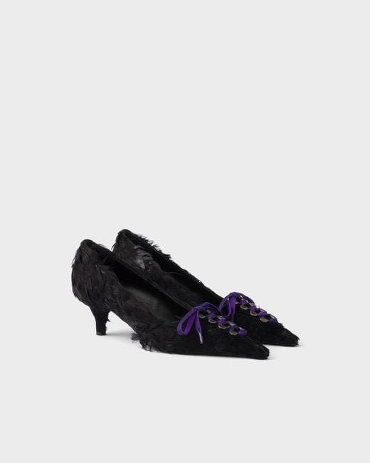 Prada Black Feather-Embellished Satin Pumps