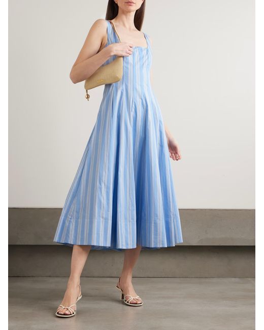 Staud Blue Wells Striped Sleeveless Mini Dress