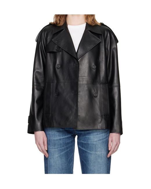 Mackage Black Dolores Double-Breasted Leather Jacket