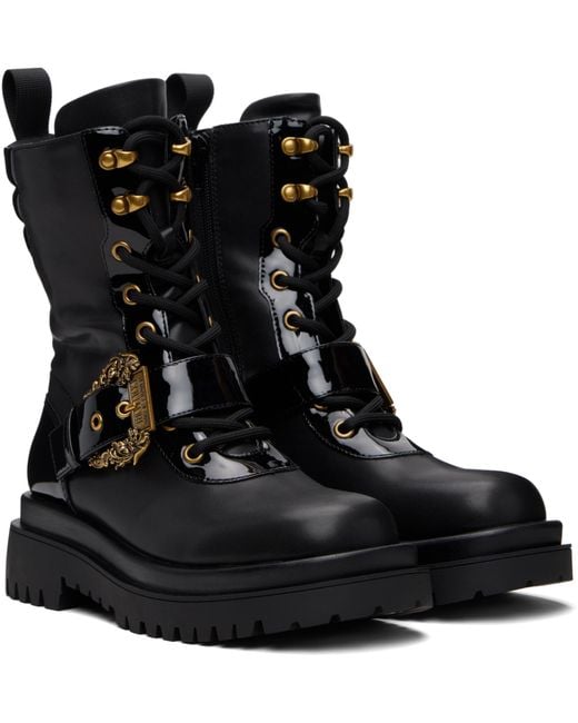 Versace Jeans Black Couture Buckled Lace-Up Boots