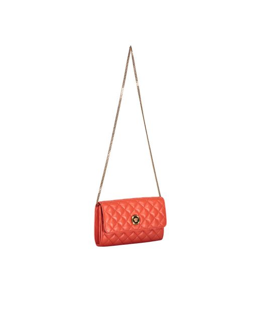 Versace Red Quilted Foldover Top Clutch Bag