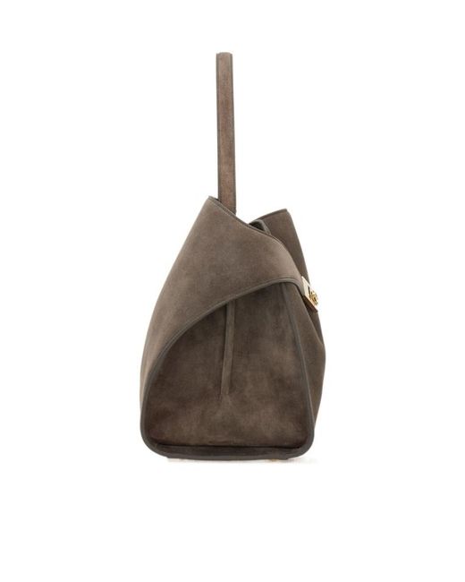 Ferragamo Brown Hug Structured Suede Tote Bag