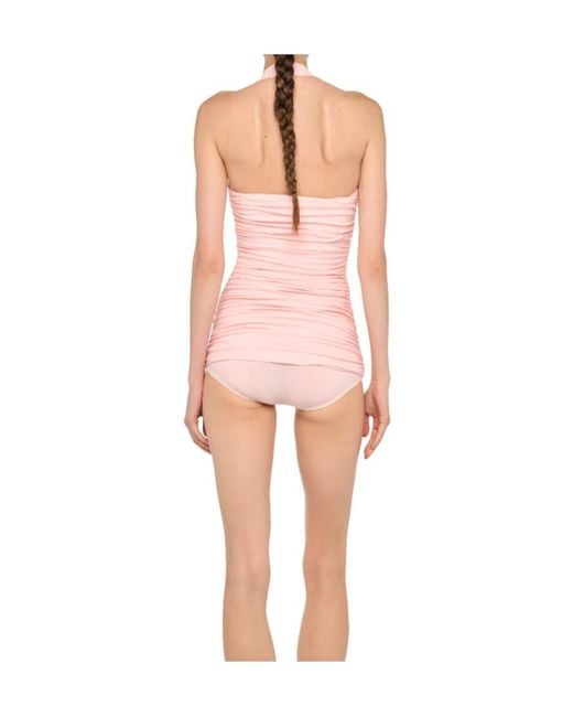 Norma Kamali Pink Bill Mio Halterneck Ruched Swimsuit