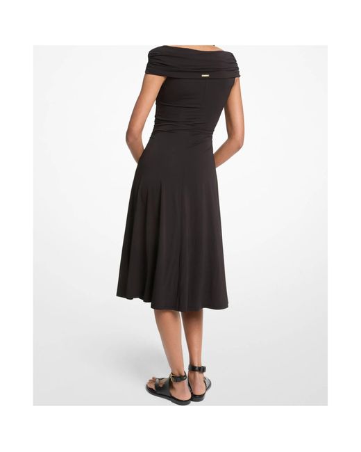 MICHAEL Michael Kors Black Stretch Off-The-Shoulder Midi Dress