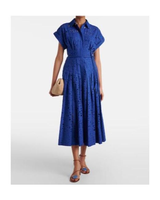 Rebecca Vallance Blue Floral Cotton Lace Shirt Dress