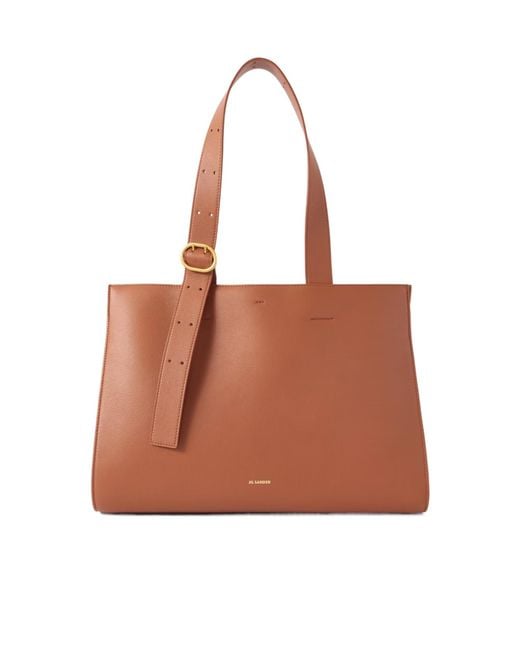 Jil Sander Brown Buckle-Strap Tote Bag
