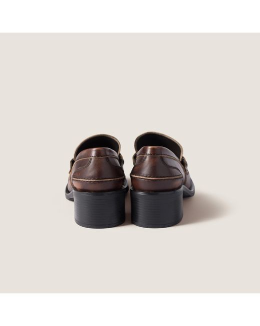 Miu Miu Brown Logo-Embossed Penny Loafers