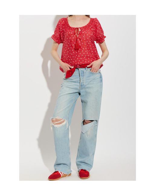 Re/done Red Katie Short-Sleeved Cover-Up