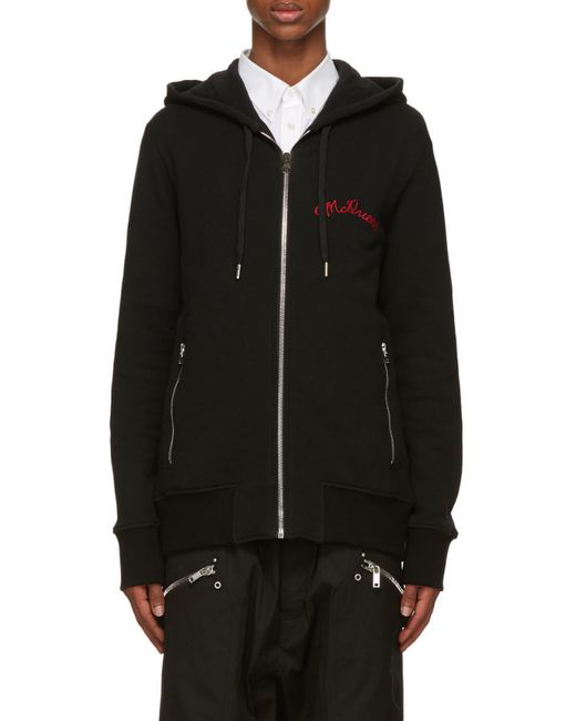 McQueen Black Vintage Loopback Hooded Jacket for men