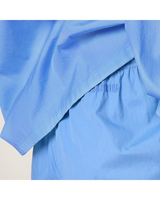 Miu Miu Blue Logo-Embroidered Straight Leg Pants