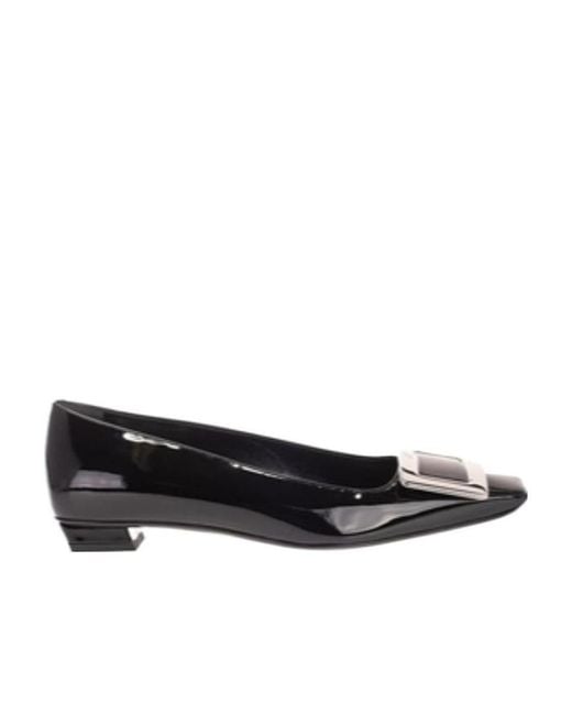 Roger Vivier Black Buckle Patent Flat Shoes