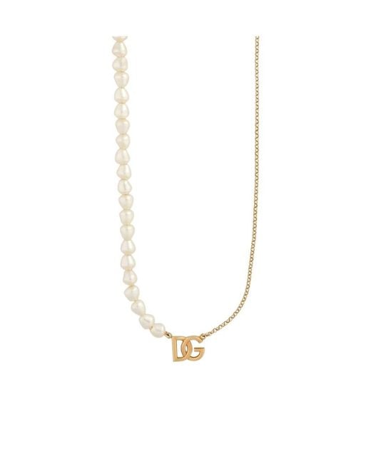 Dolce & Gabbana White Dg Logo Pendant Link Necklace